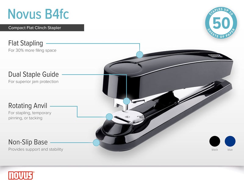 Novus B4fc Compact Flat Clinch Stapler  50 Sheet Capacity  German Engineered  Staple|Pin|Tack  Steel Drive  25 Yr. Warranty (Black) - Image 5